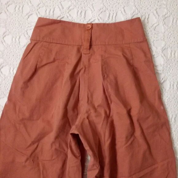 Tiny Wide Leg Pants Orange Pleat Front Ankle Crop Cuffed Hem High Rise S Women - Picture 10 of 10